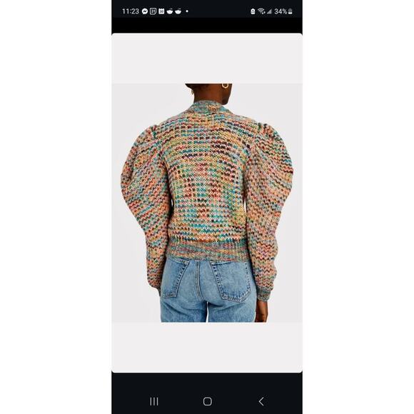 Ulla Johnson Fiora Wool Puff Sleeve Rainbow Cardigan Sweater Sz M / L - Picture 15 of 16